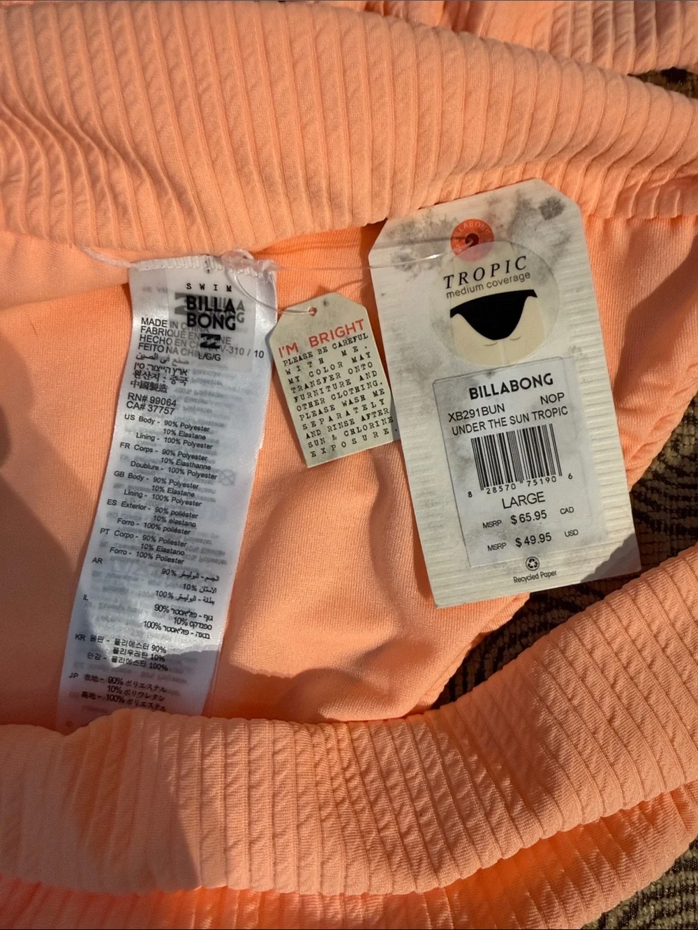 Billabong Peach Ribbed Knot-Front Bikini - Picture 5 of 5